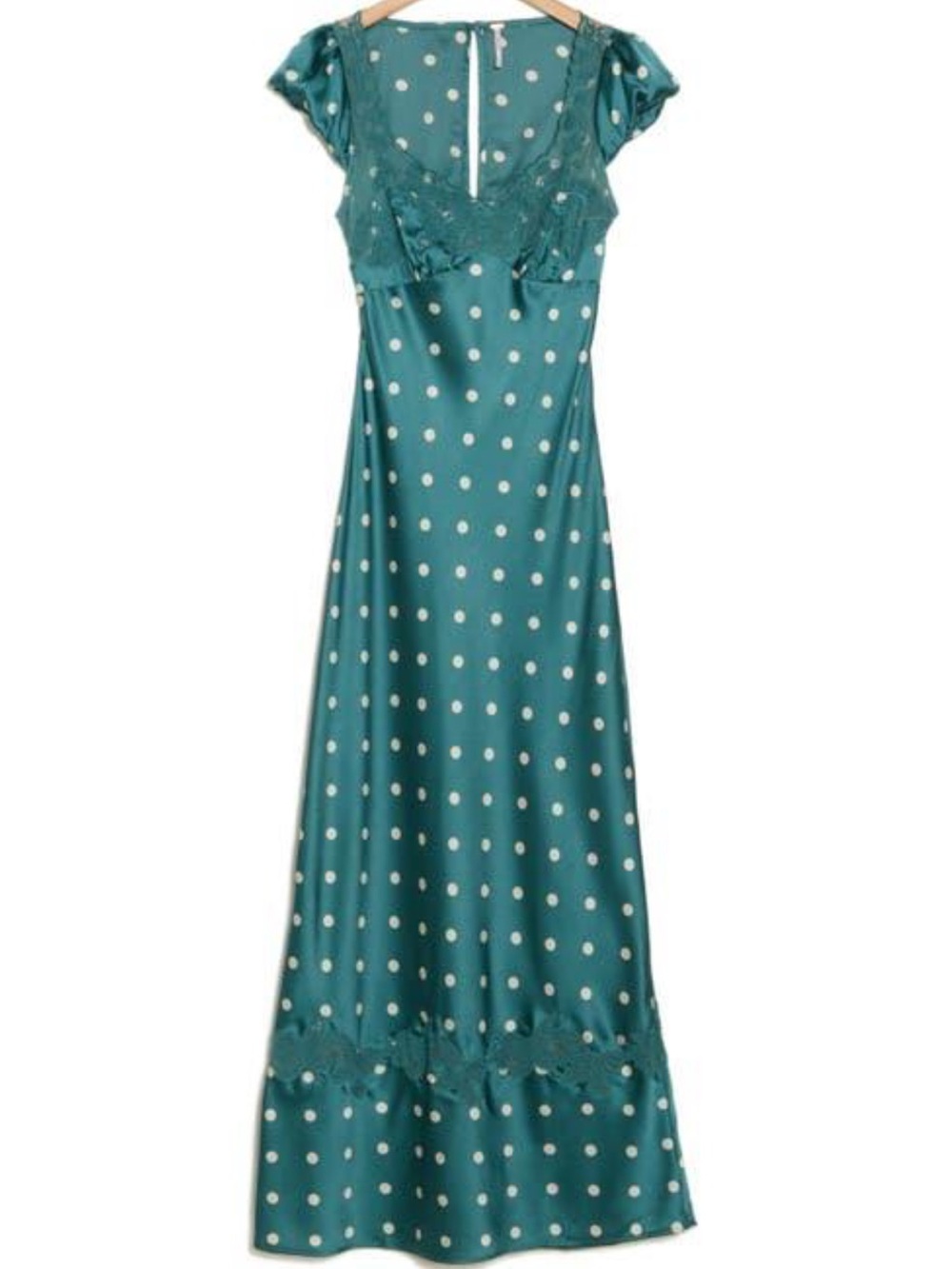 Free People Jade Polka Dot Satin Midi Dress with Lace Trim - Picture 3 of 6